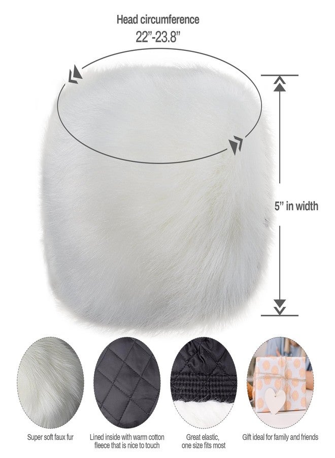 Dikoaina Faux Fur Cossack Russian Style Hat for Ladies Winter Hats for Women, White, Medium - Image 4